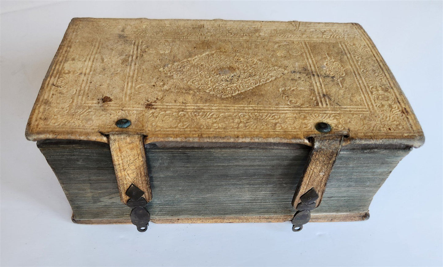 1680 ART & SCIENCE ENCYCLOPEDIA antique decorative PIGSKIN BINDING w/ CLASPS