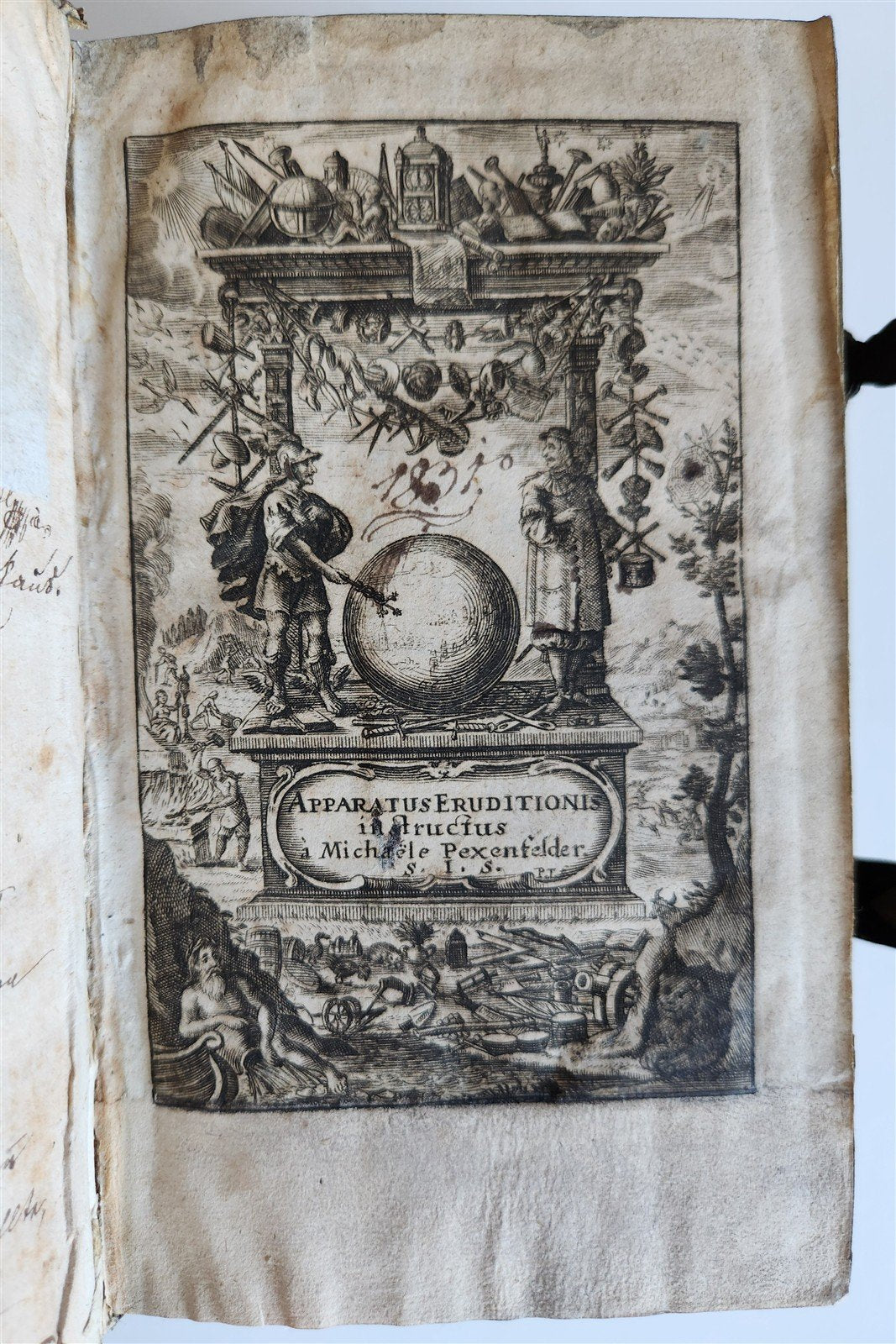 1680 ART & SCIENCE ENCYCLOPEDIA antique decorative PIGSKIN BINDING w/ CLASPS