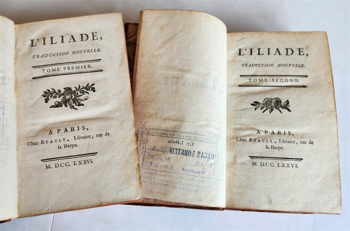 1776 ILLIAD by HOMER 2 VOLUMES in FRENCH antique