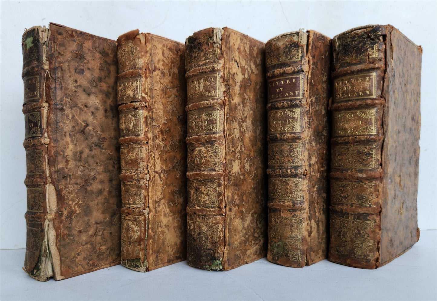 1724 DESCARTES 5 VOLS antique ILLUSTRATED physics medicine mathematics LETTERS