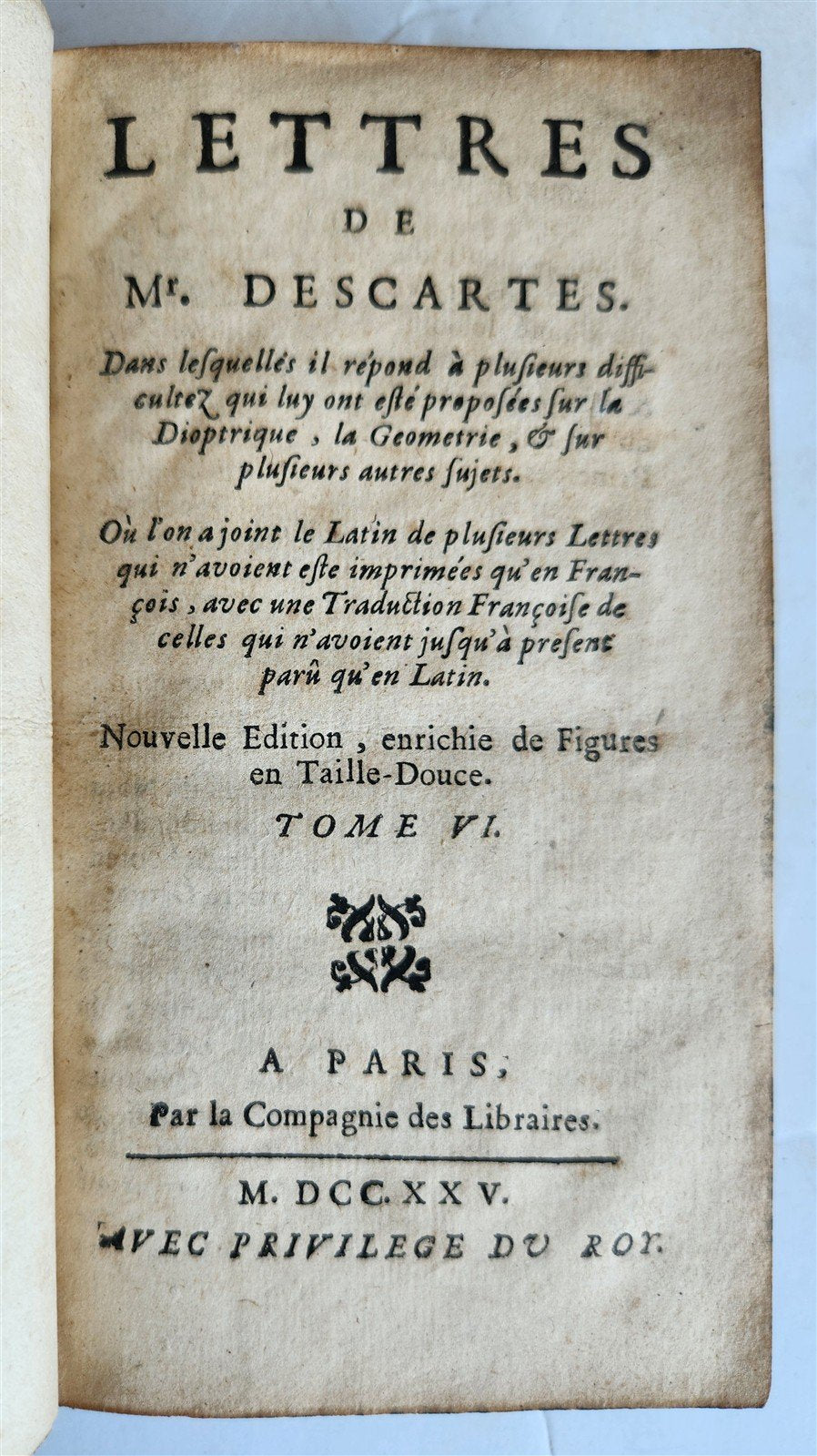 1724 DESCARTES 5 VOLS antique ILLUSTRATED physics medicine mathematics LETTERS
