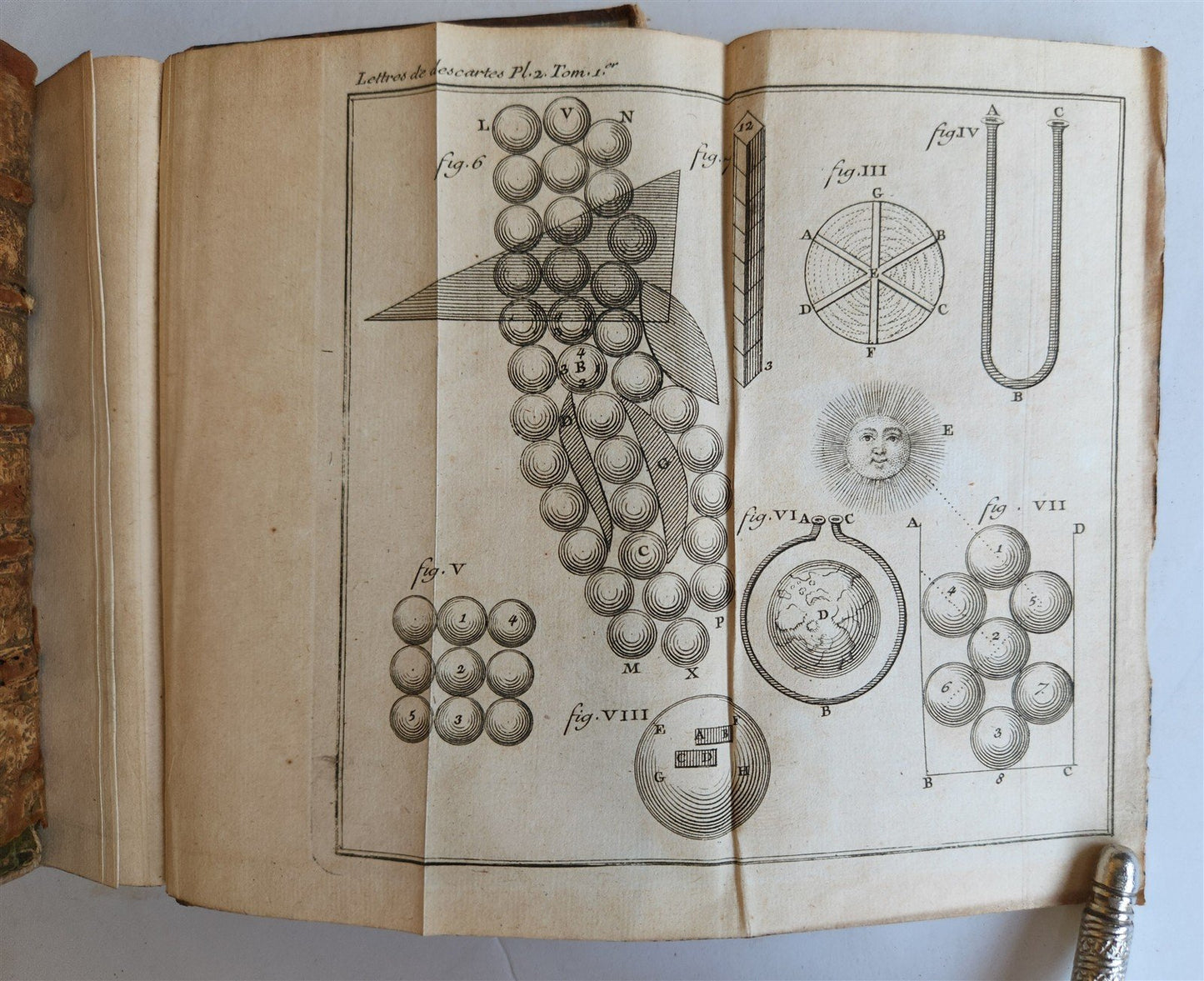 1724 DESCARTES 5 VOLS antique ILLUSTRATED physics medicine mathematics LETTERS