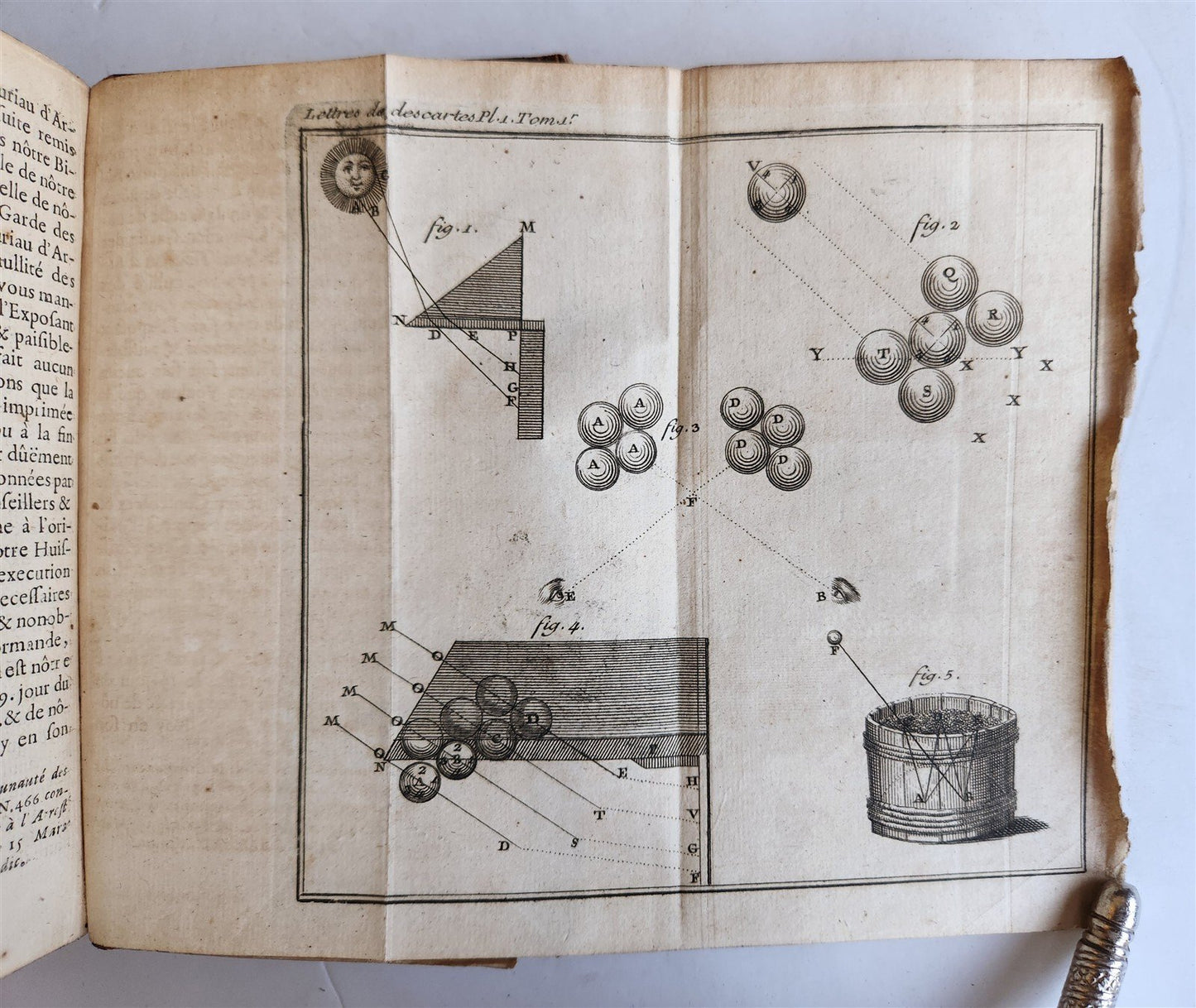 1724 DESCARTES 5 VOLS antique ILLUSTRATED physics medicine mathematics LETTERS