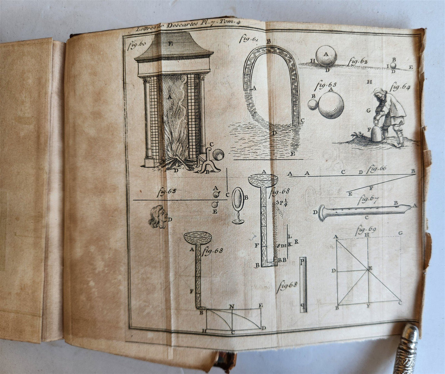 1724 DESCARTES 5 VOLS antique ILLUSTRATED physics medicine mathematics LETTERS