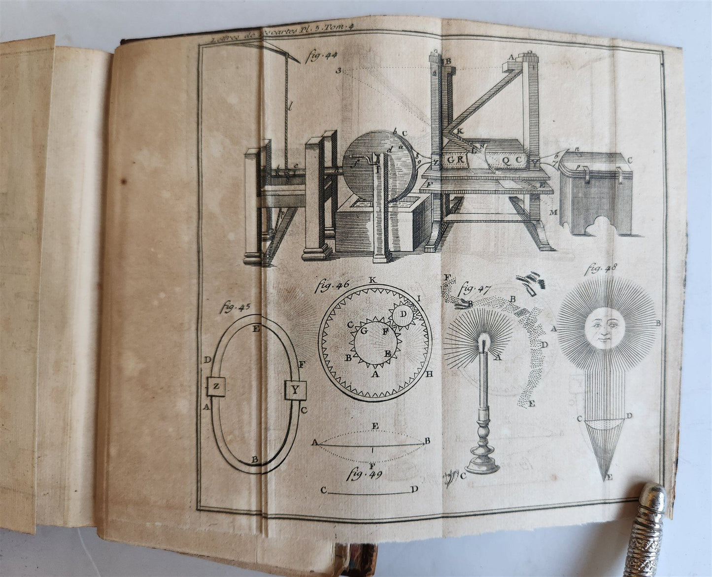 1724 DESCARTES 5 VOLS antique ILLUSTRATED physics medicine mathematics LETTERS