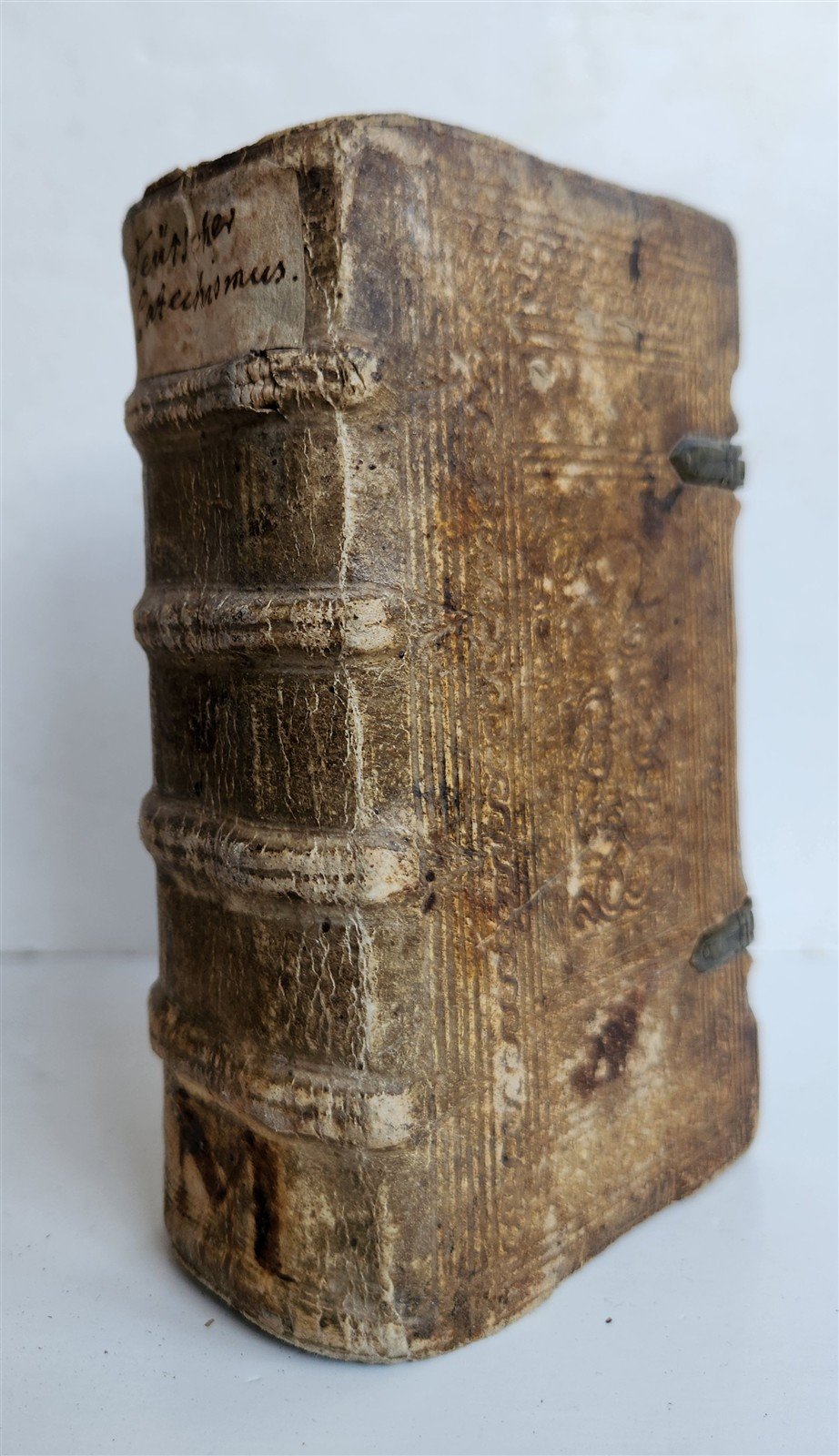 1589 CATECHISM in GERMAN by Michaelis Petrus antique PIGSKIN ILLUSTRATED 16th C.