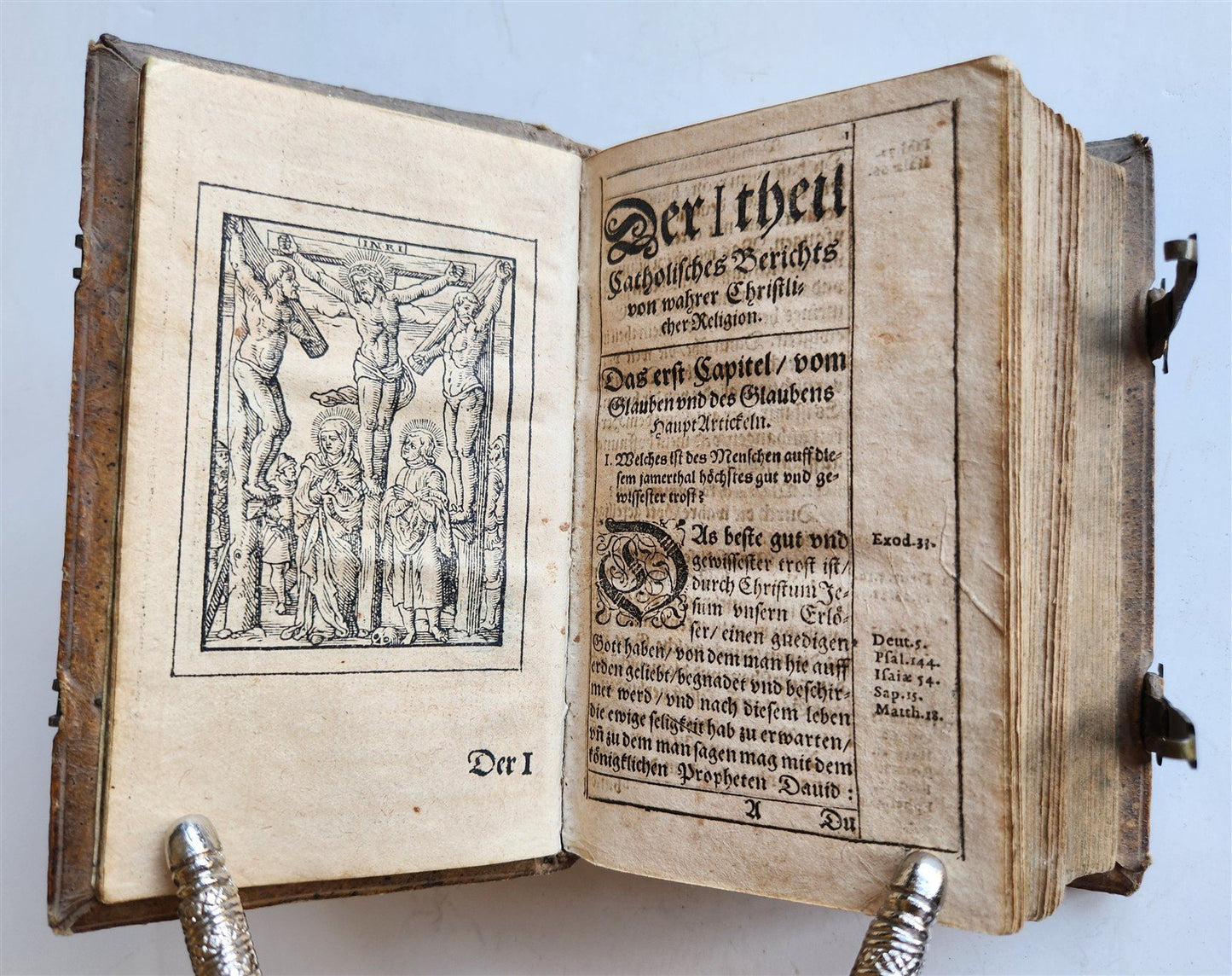 1589 CATECHISM in GERMAN by Michaelis Petrus antique PIGSKIN ILLUSTRATED 16th C.