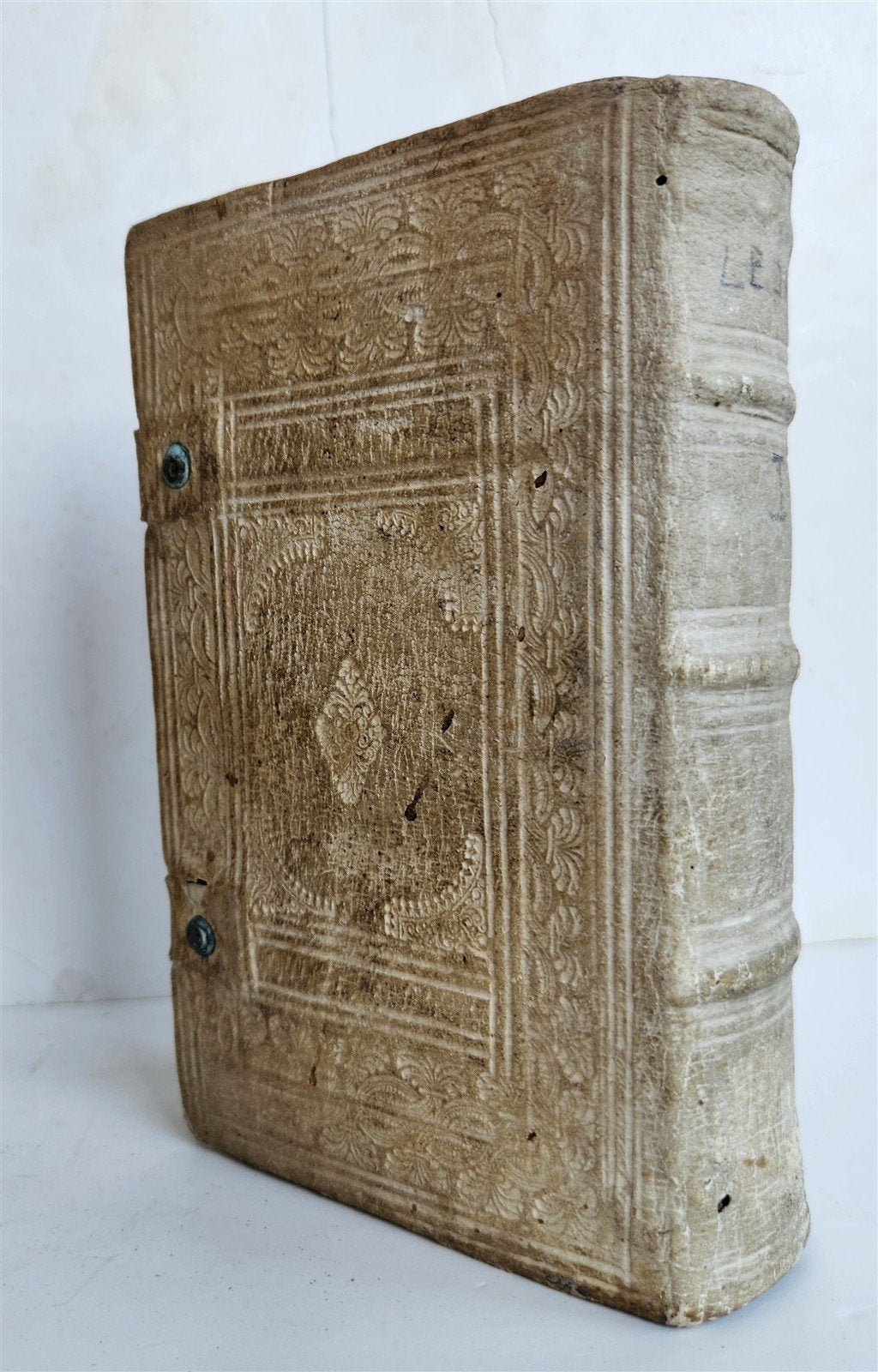 1730 Bibliotheca rhetorum in LATIN antique DECORATIVE PIGSKIN over WOOD BINDING