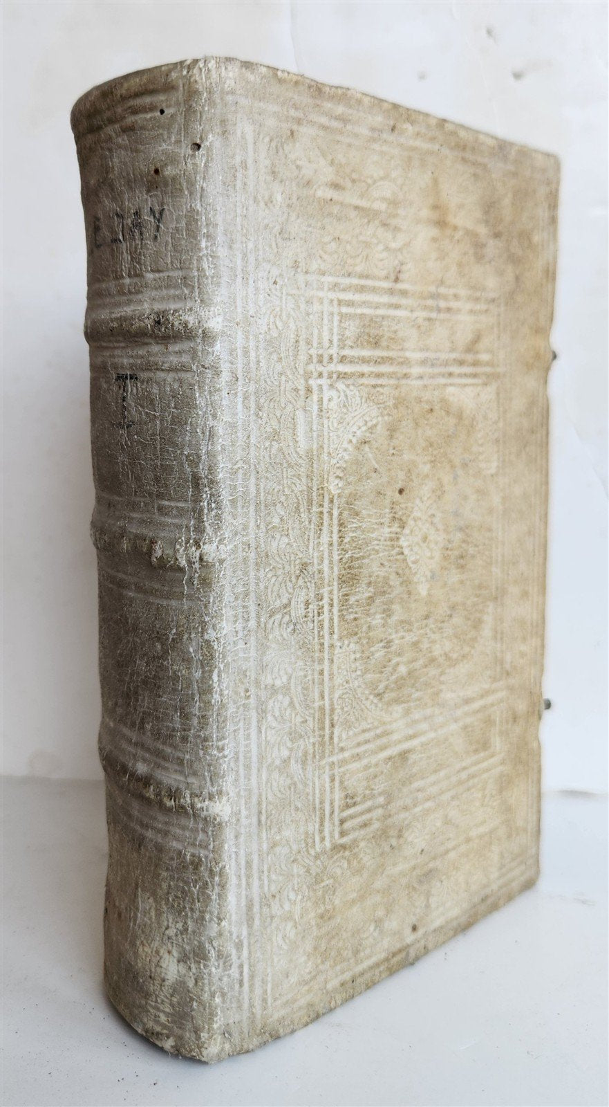 1730 Bibliotheca rhetorum in LATIN antique DECORATIVE PIGSKIN over WOOD BINDING