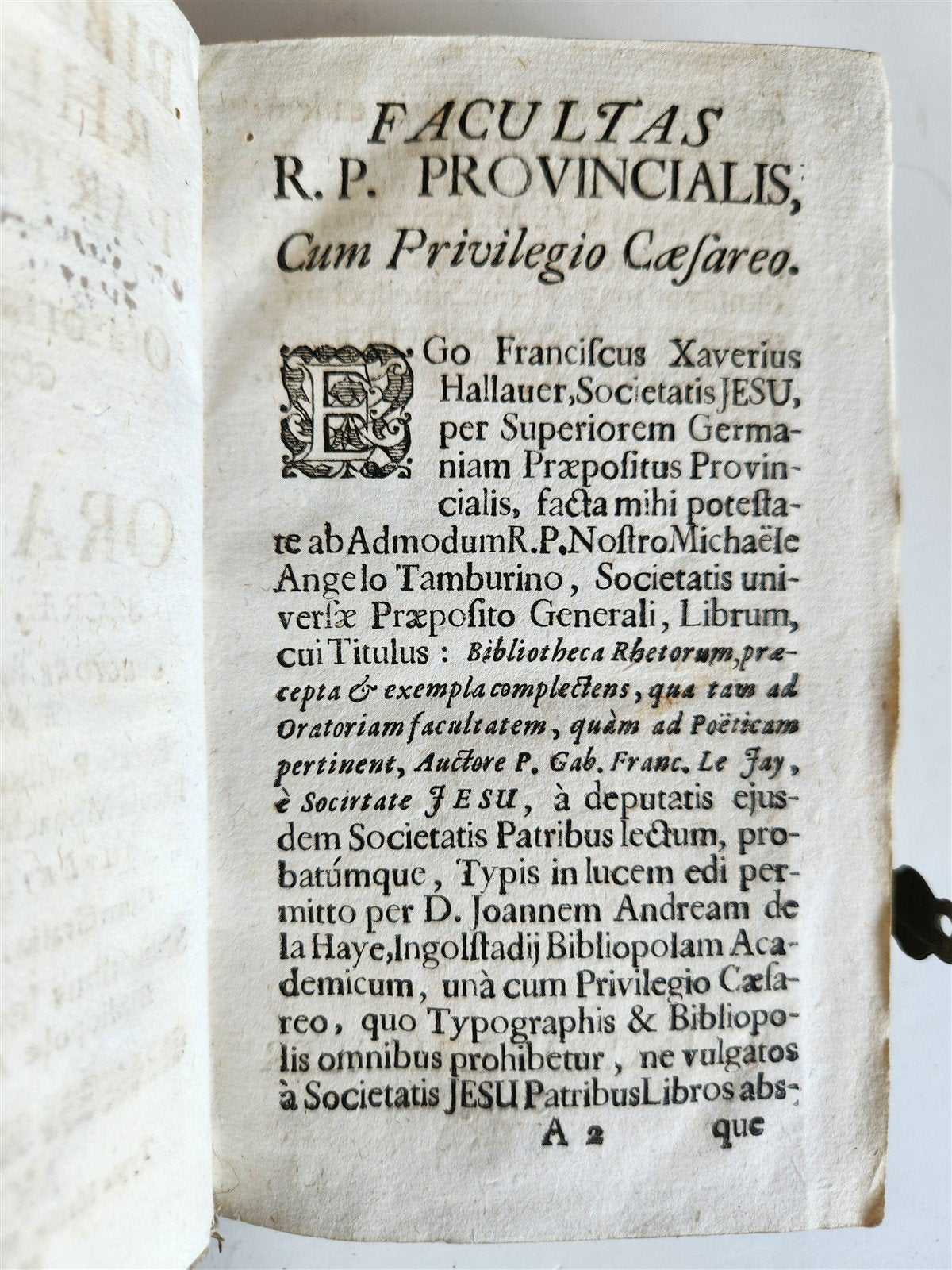 1730 Bibliotheca rhetorum in LATIN antique DECORATIVE PIGSKIN over WOOD BINDING