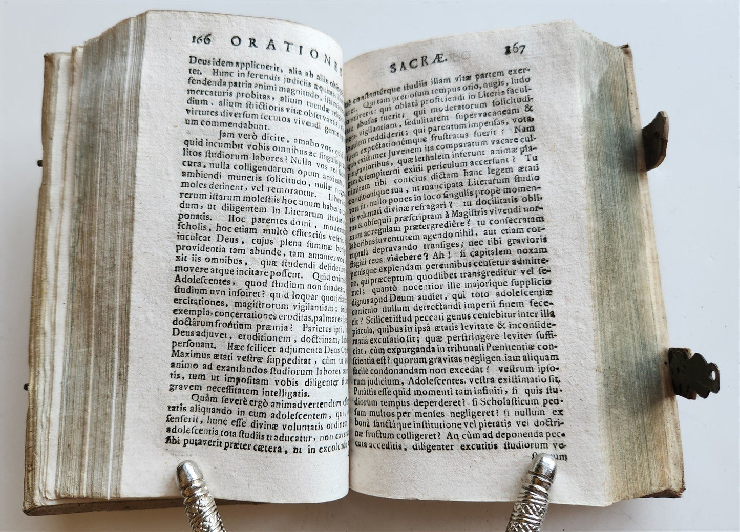 1730 Bibliotheca rhetorum in LATIN antique DECORATIVE PIGSKIN over WOOD BINDING