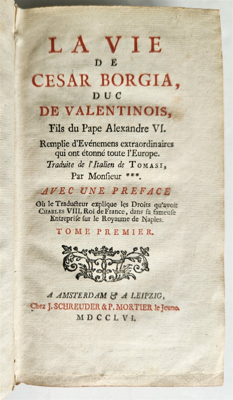 1756 LIFE of CESAR BORGIA ILLUSTRATED w/ PORTRAIT antique VELLUM BINDING