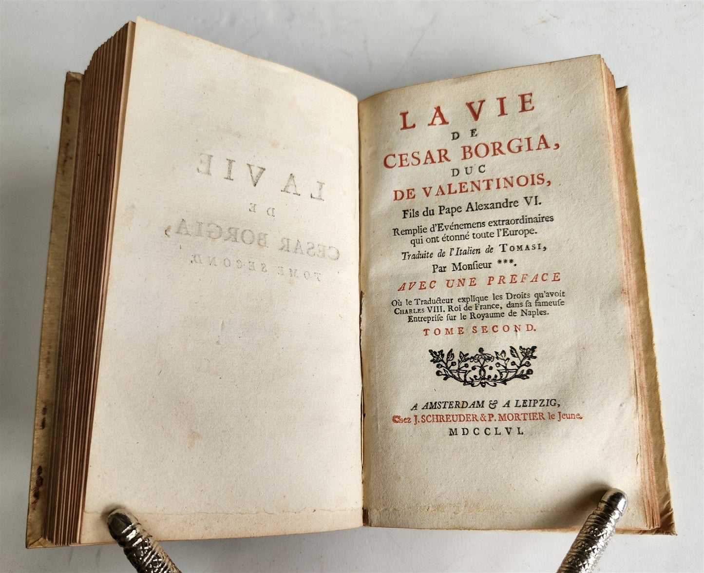 1756 LIFE of CESAR BORGIA ILLUSTRATED w/ PORTRAIT antique VELLUM BINDING