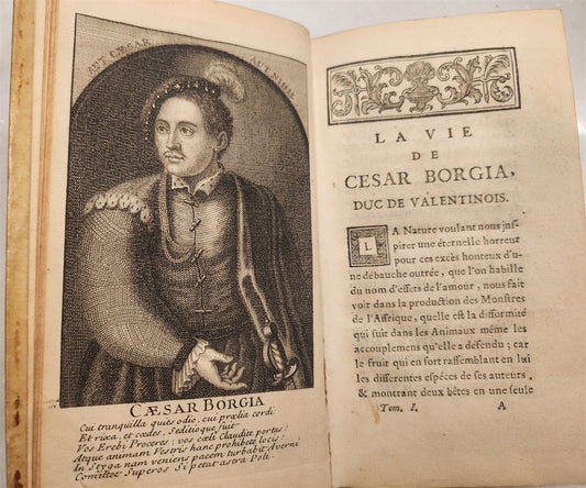 1756 LIFE of CESAR BORGIA ILLUSTRATED w/ PORTRAIT antique VELLUM BINDING
