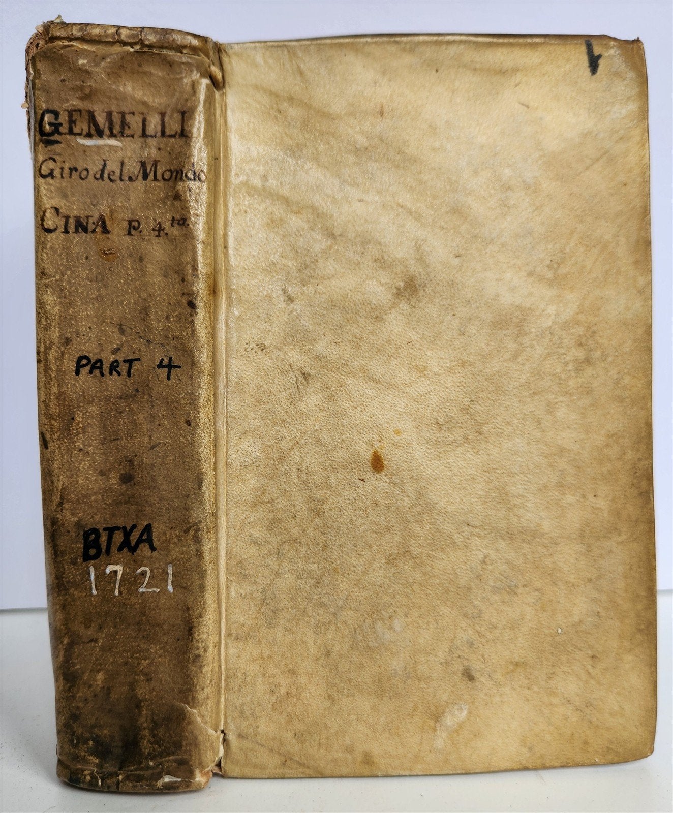 1721 TRAVELS to CHINA by Gio. Gemelli ILLUSTRATED antique VELLUM BINDING