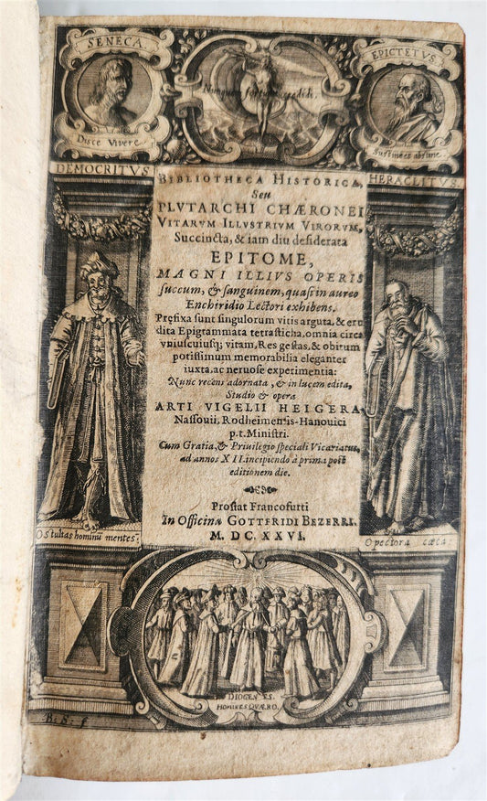 1696 PLUTARCH BIBLIOTHECA HISTORICA antique ILLUSTRATED vellum bound