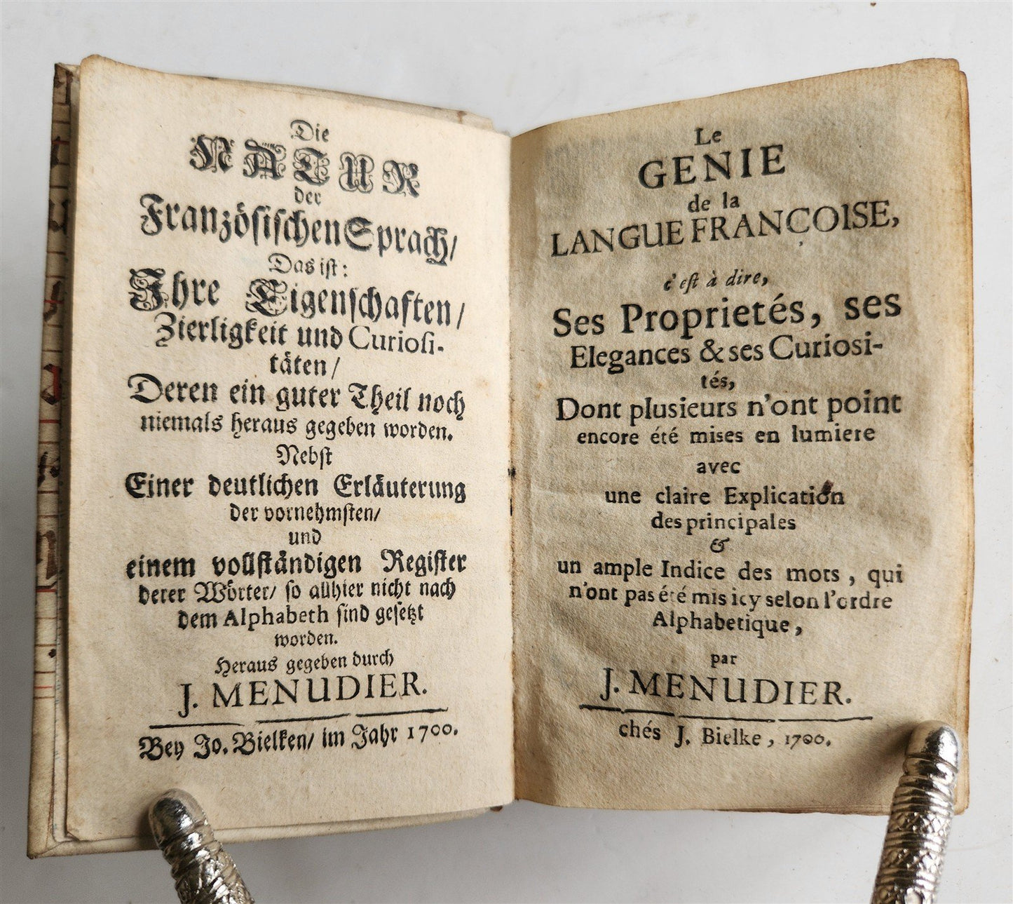 1700 NATURE of FRENCH LANGUAGE in GERMAN antique ANCIENT MANUSCRIPT BINDING