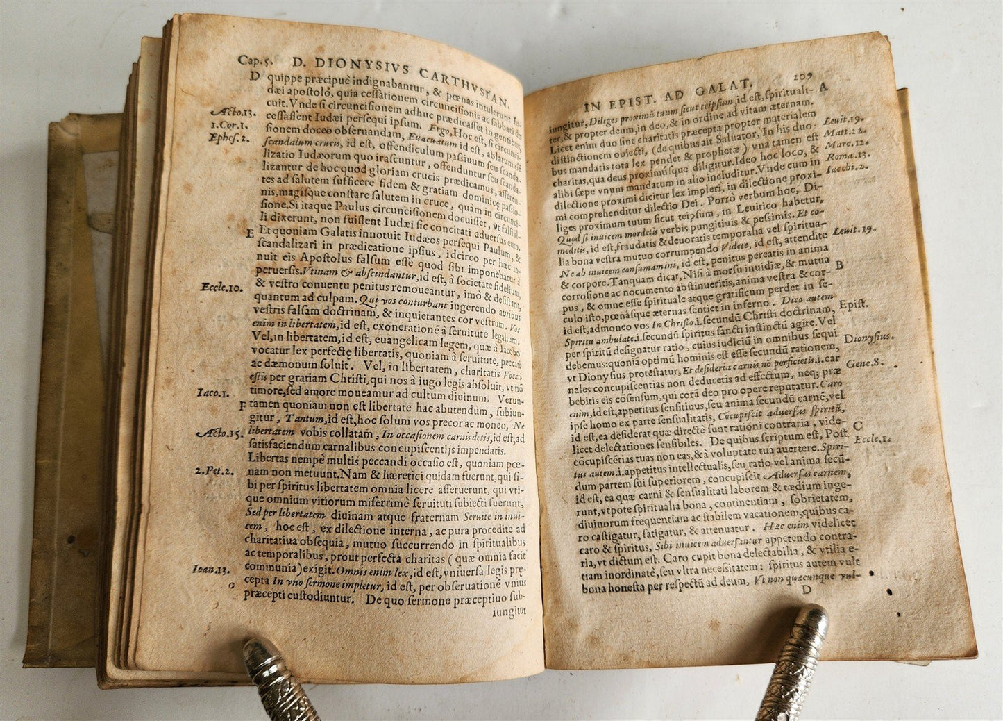 1555 BIBLE COMMENTARY by Dionysius Carthusianus antique VELLUM BINDING 16th CEN.