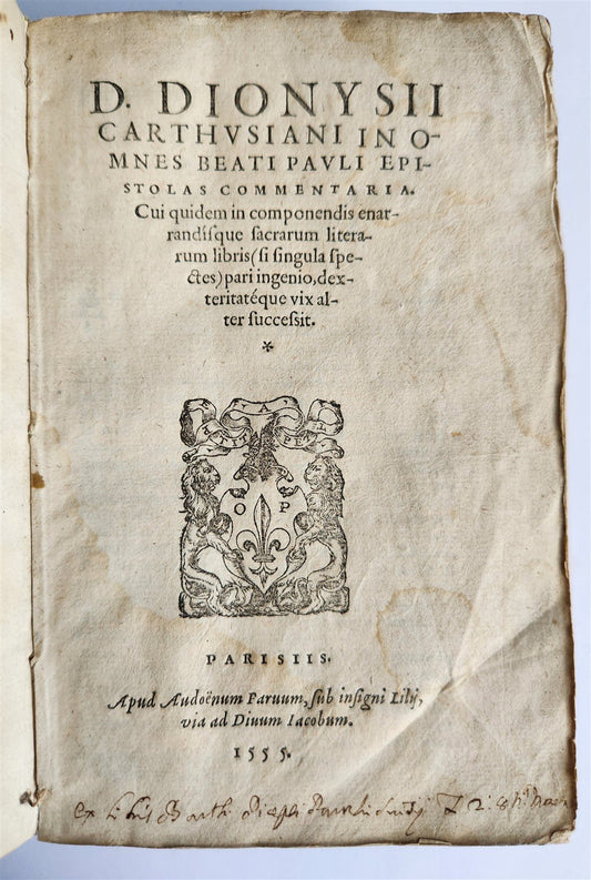 1555 BIBLE COMMENTARY by Dionysius Carthusianus antique VELLUM BINDING 16th CEN.