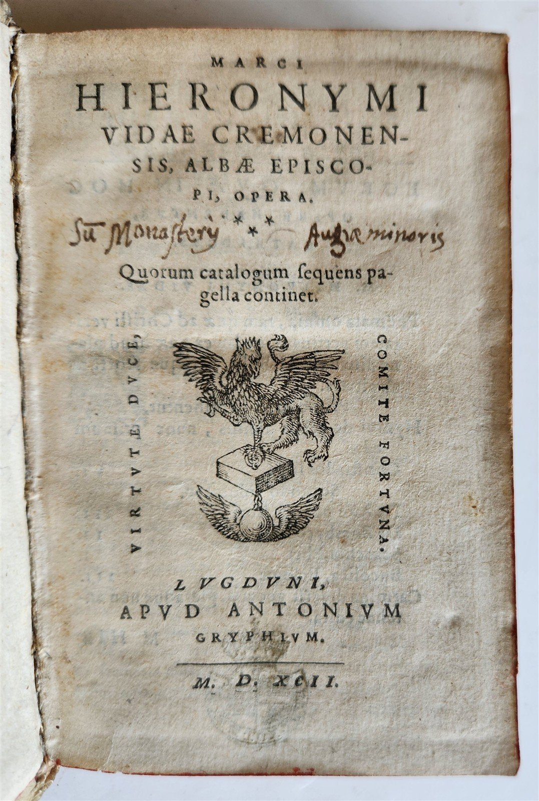 1592 POETRY by Marcus Hieronymus Vida antique BLIND-TOOLED PIGSKIN BINDING 16 C.