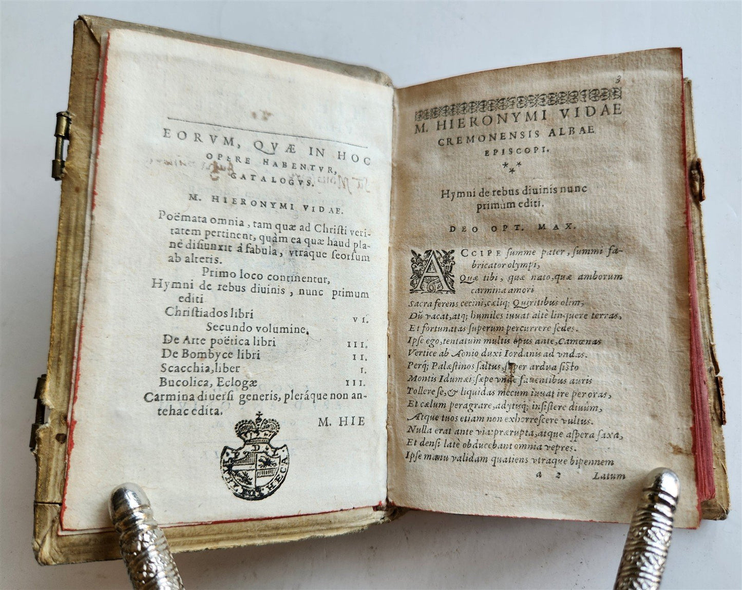 1592 POETRY by Marcus Hieronymus Vida antique BLIND-TOOLED PIGSKIN BINDING 16 C.