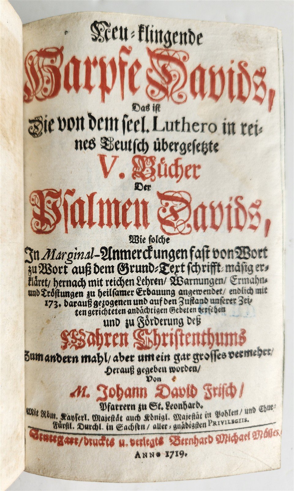 1719 PSALMS of DAVID in GERMAN antique vellum binding