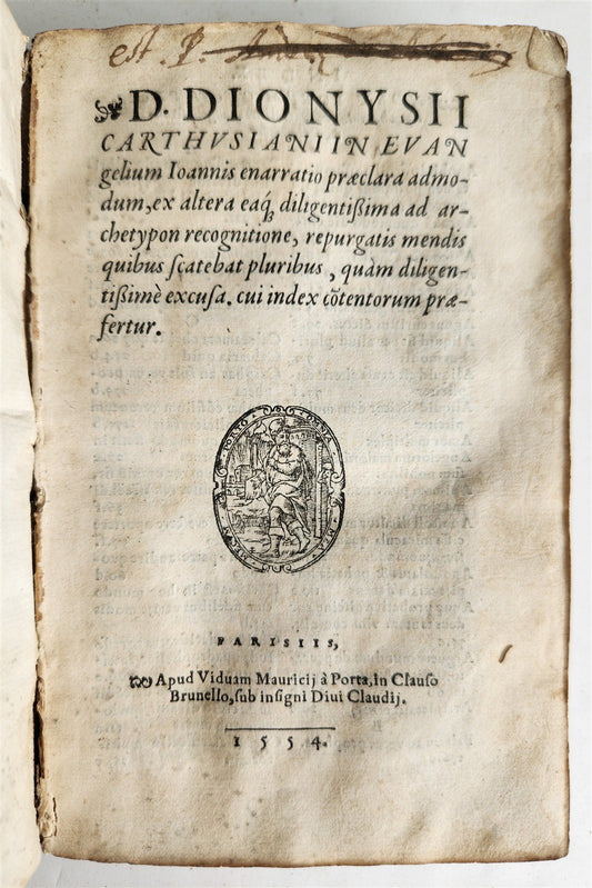 1554 Commentary on Gospel of John by Dionysius Carthusian antique vellum binding
