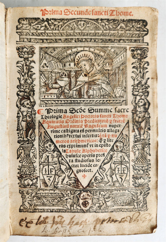 1535 POST-INCUNABULA THEOLOGY by THOMAS AQUINAS antique vellum binding