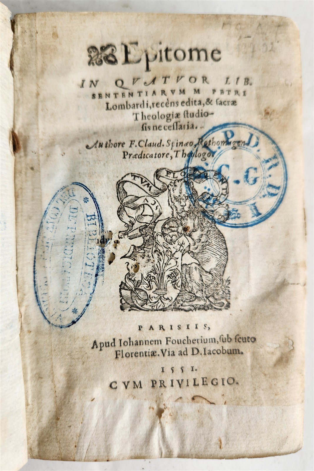 1551 COMMENTARIES to Peter Lombard's Sentences by Spinaeus antique vellum 16th C