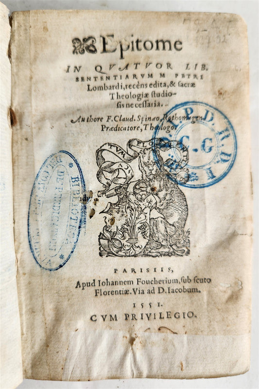 1551 COMMENTARIES to Peter Lombard's Sentences by Spinaeus antique vellum 16th C