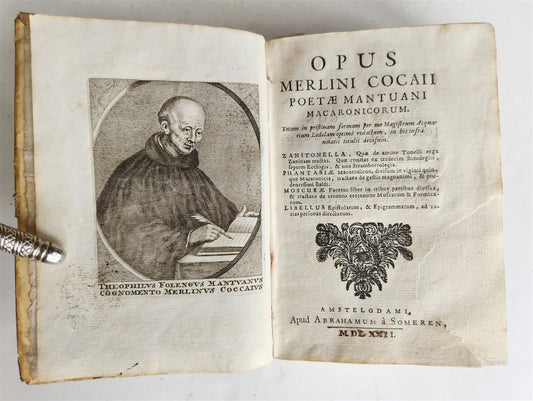 1692 ILLUSTRATED MACARONIC by POETRY MERLINI COCAII antique 17th CENTURY vellum