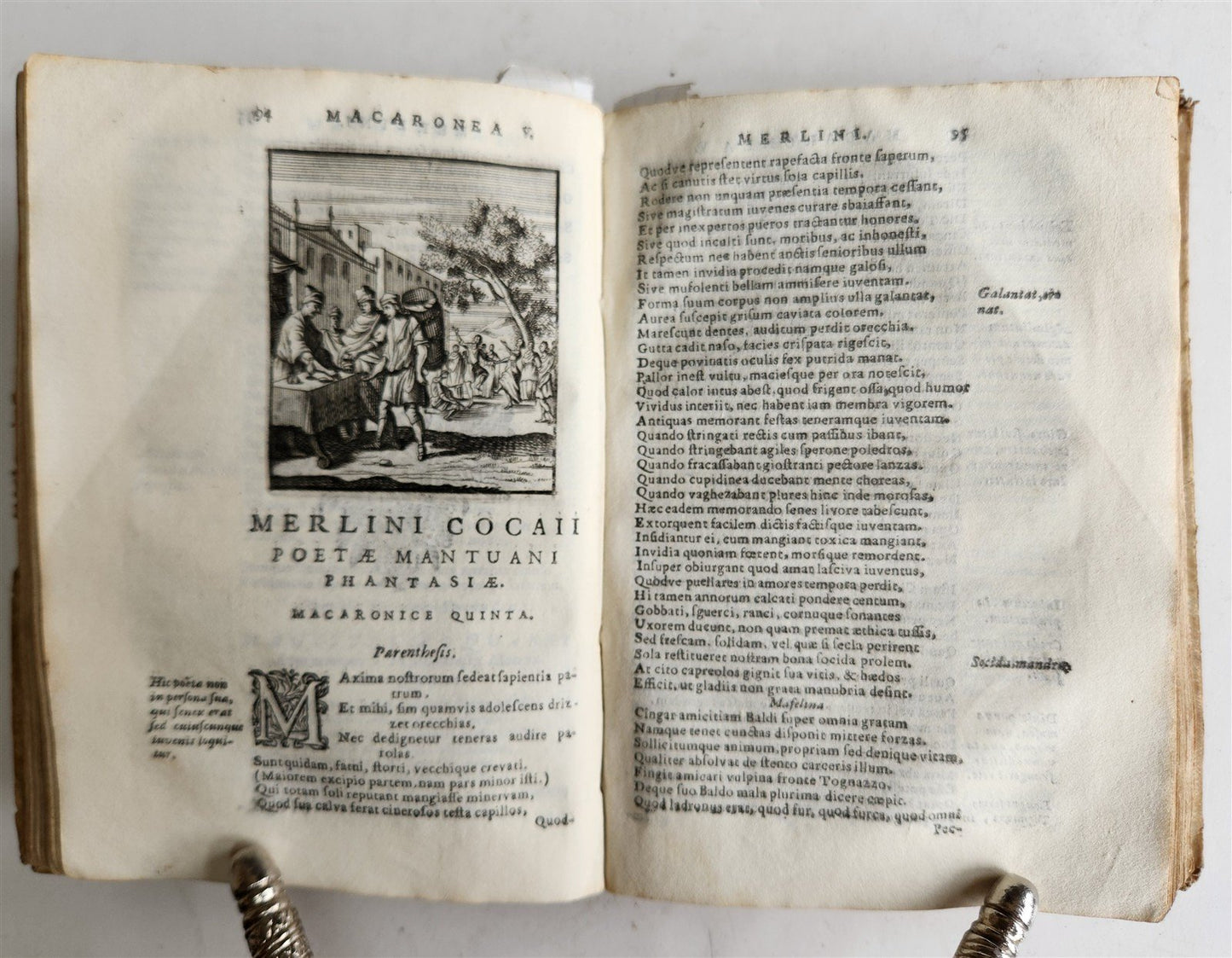 1692 ILLUSTRATED MACARONIC by POETRY MERLINI COCAII antique 17th CENTURY vellum