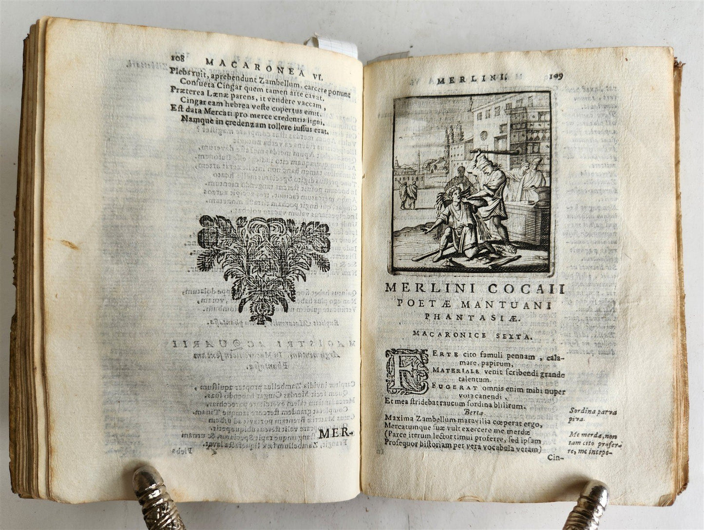 1692 ILLUSTRATED MACARONIC by POETRY MERLINI COCAII antique 17th CENTURY vellum