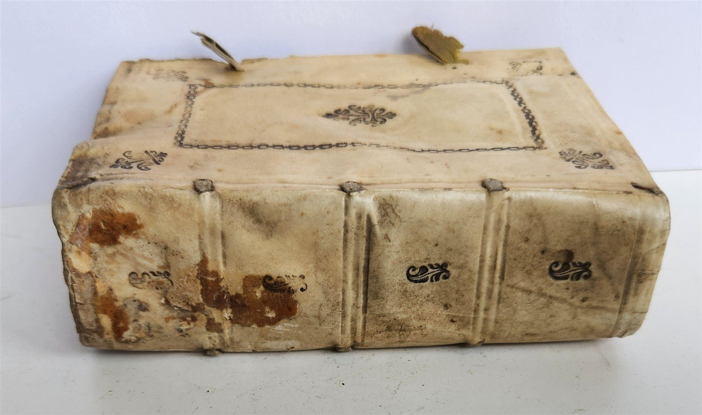 1580 LAW BOOK by E. BARONIS antique 16th CENTURY decorative vellum binding