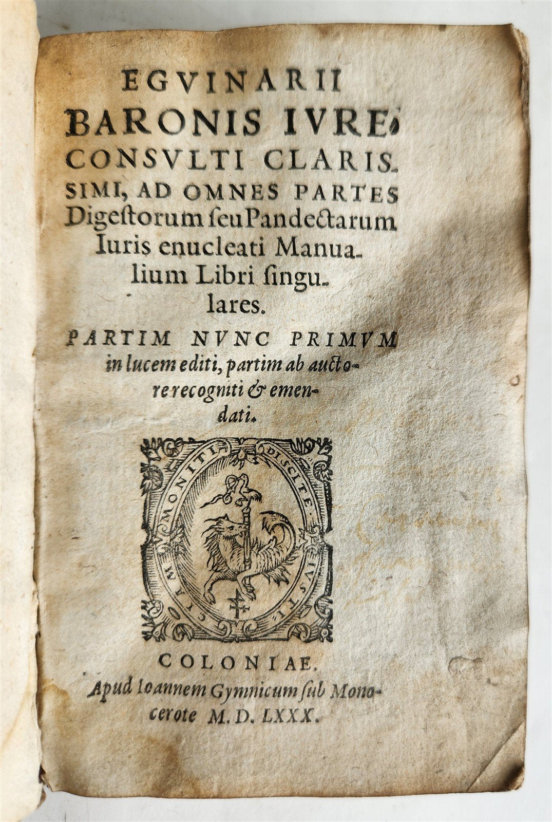 1580 LAW BOOK by E. BARONIS antique 16th CENTURY decorative vellum binding