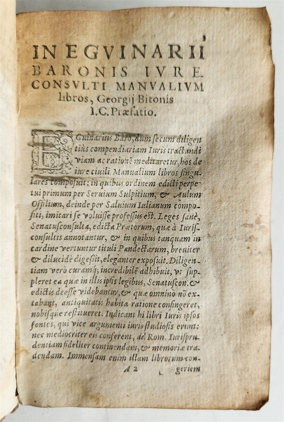 1580 LAW BOOK by E. BARONIS antique 16th CENTURY decorative vellum binding