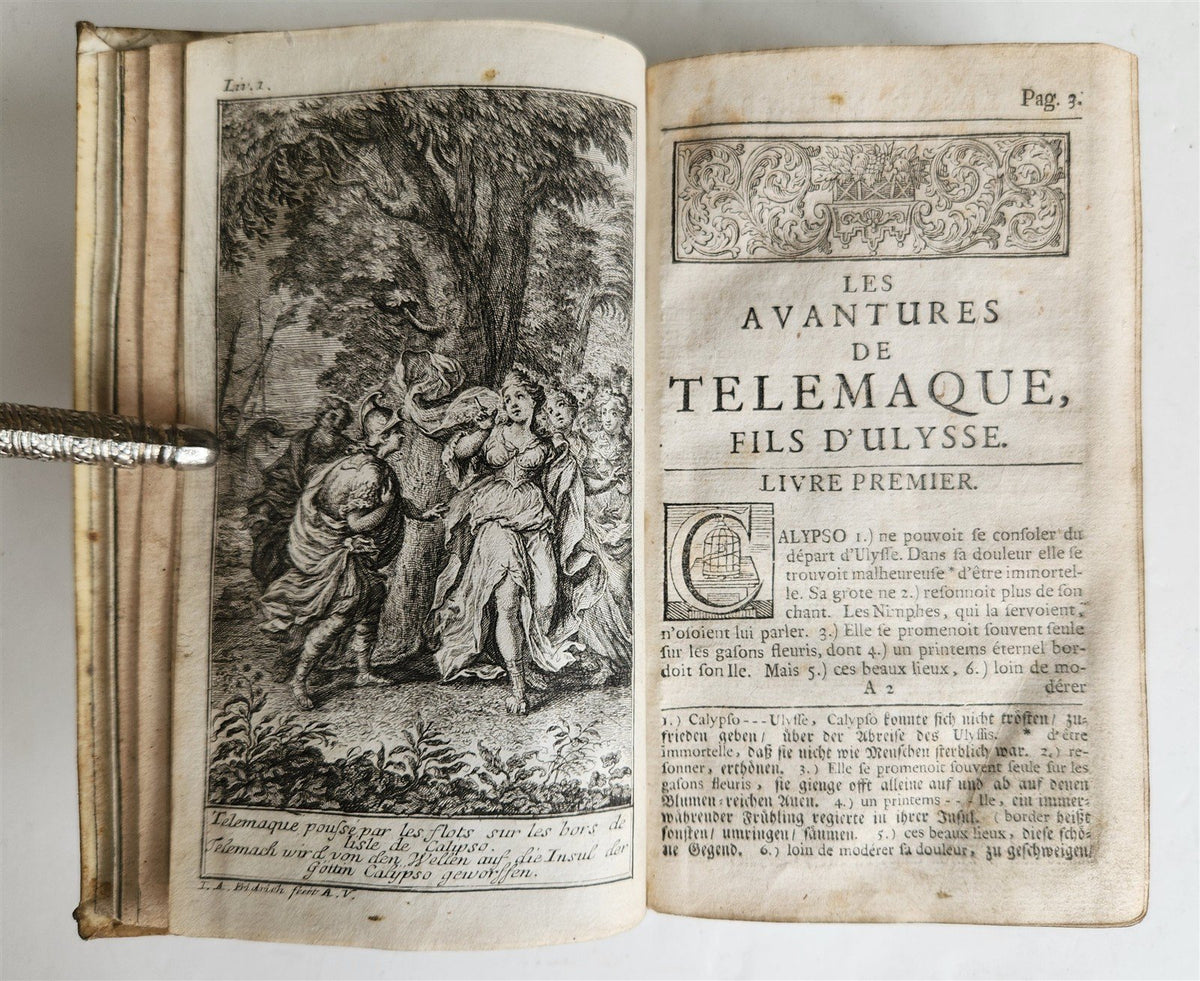 1760 ADVENTURES of TELEMACHUS in FRENCH antique ILLUSTRATED vellum bound