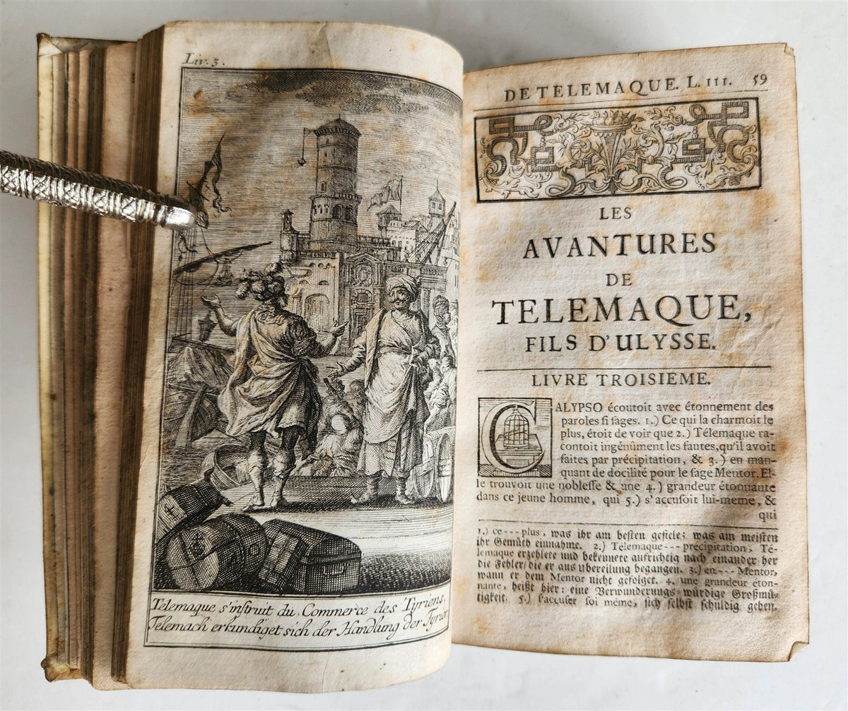 1760 ADVENTURES of TELEMACHUS in FRENCH antique ILLUSTRATED vellum bound