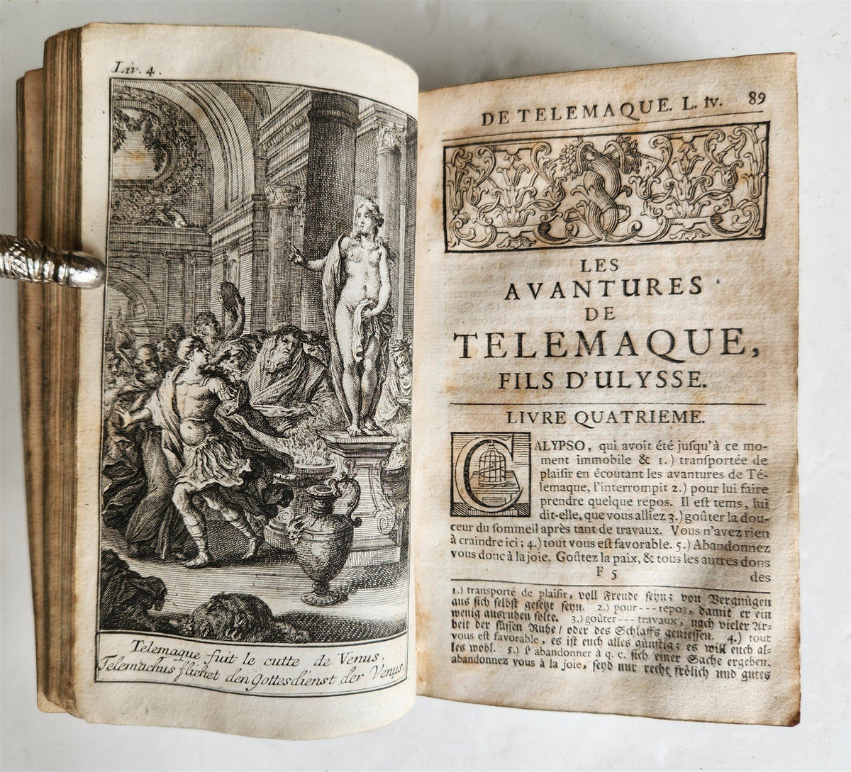 1760 ADVENTURES of TELEMACHUS in FRENCH antique ILLUSTRATED vellum bound