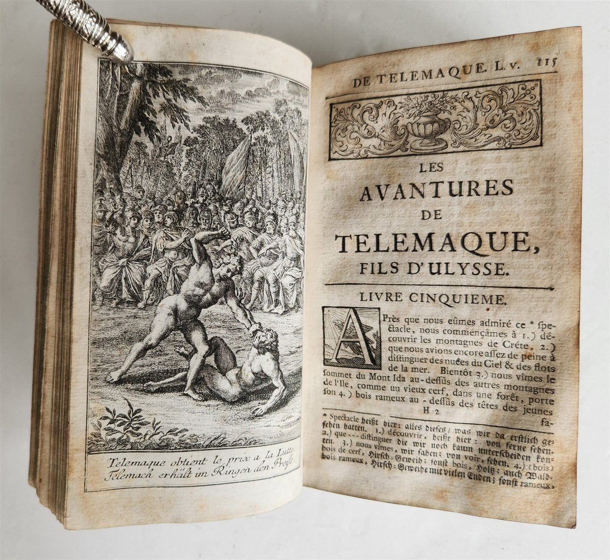 1760 ADVENTURES of TELEMACHUS in FRENCH antique ILLUSTRATED vellum bound