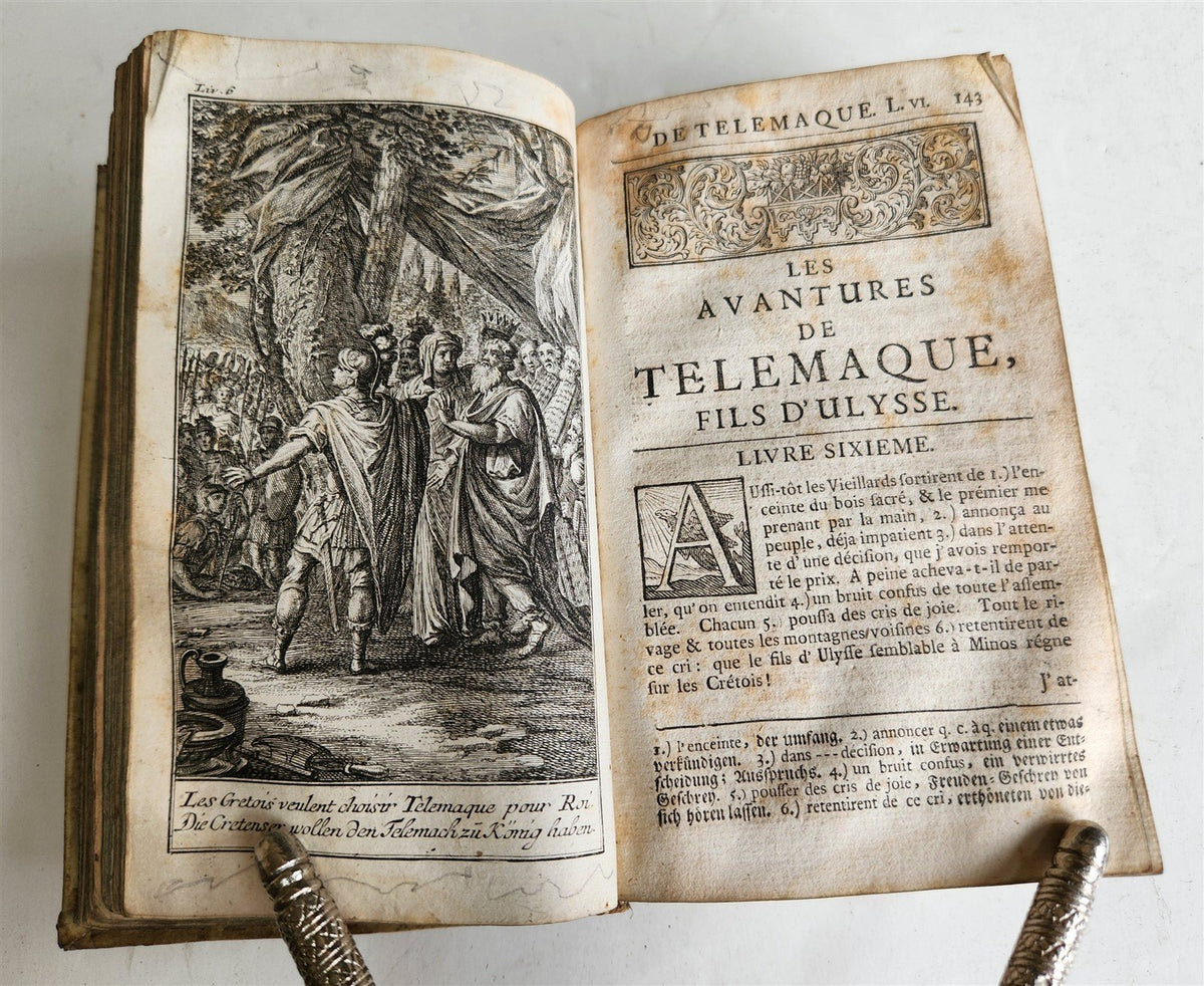 1760 ADVENTURES of TELEMACHUS in FRENCH antique ILLUSTRATED vellum bound