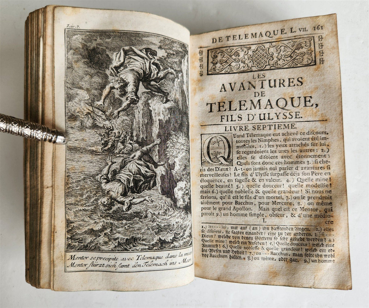 1760 ADVENTURES of TELEMACHUS in FRENCH antique ILLUSTRATED vellum bound
