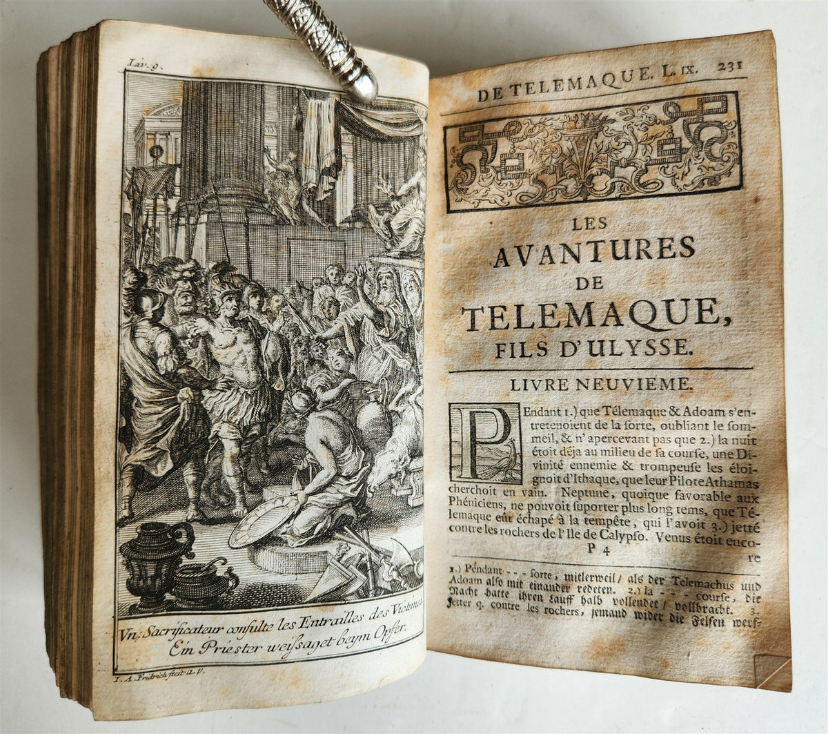 1760 ADVENTURES of TELEMACHUS in FRENCH antique ILLUSTRATED vellum bound