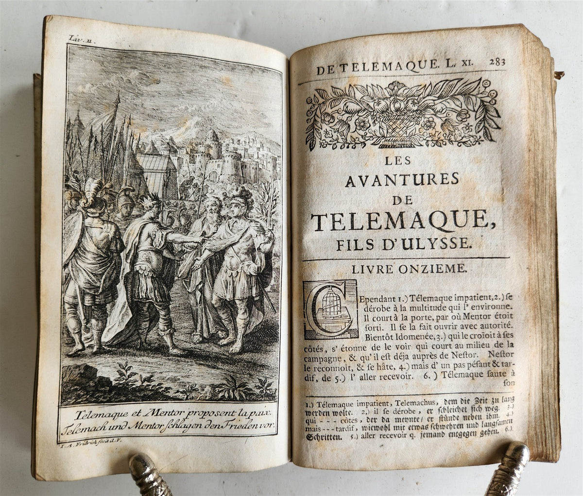1760 ADVENTURES of TELEMACHUS in FRENCH antique ILLUSTRATED vellum bound