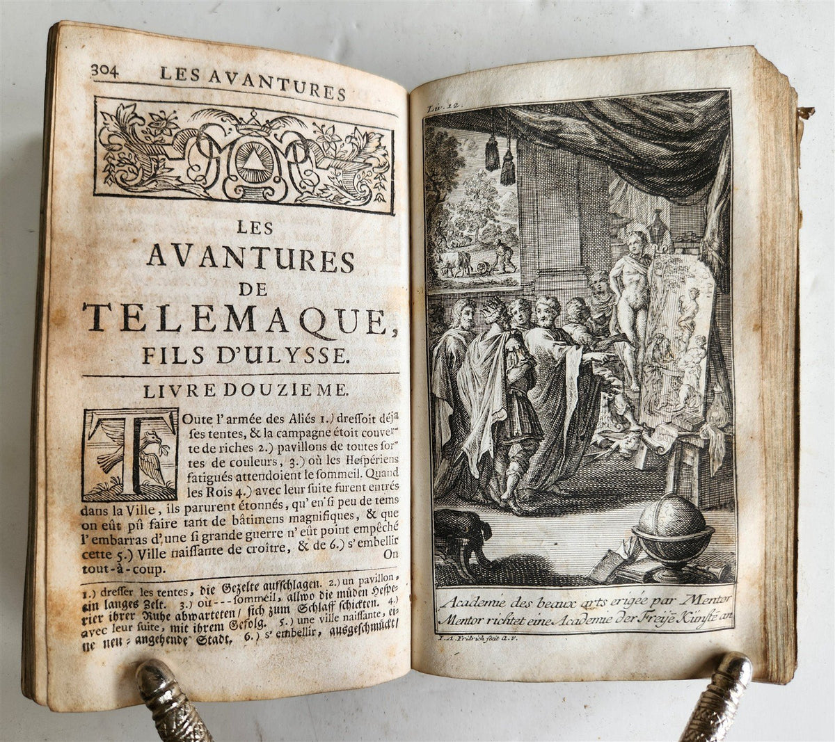 1760 ADVENTURES of TELEMACHUS in FRENCH antique ILLUSTRATED vellum bound