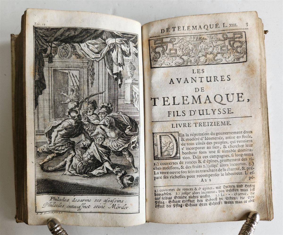 1760 ADVENTURES of TELEMACHUS in FRENCH antique ILLUSTRATED vellum bound