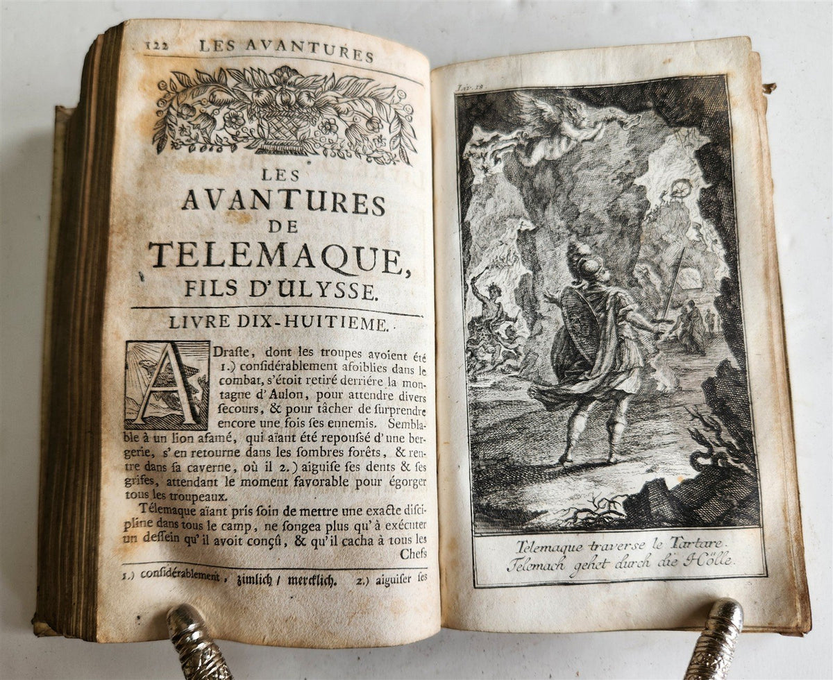 1760 ADVENTURES of TELEMACHUS in FRENCH antique ILLUSTRATED vellum bound