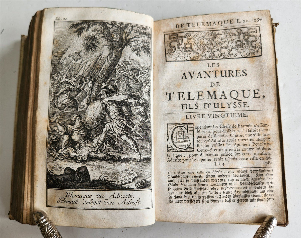 1760 ADVENTURES of TELEMACHUS in FRENCH antique ILLUSTRATED vellum bound