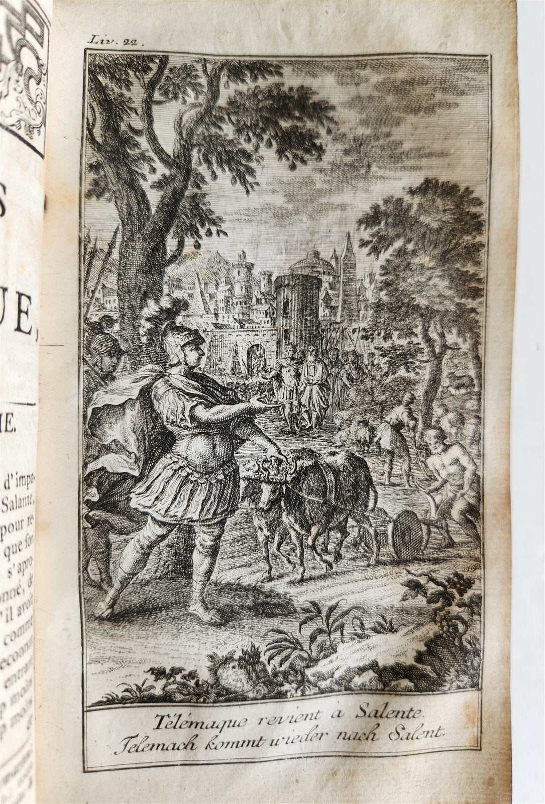 1760 ADVENTURES of TELEMACHUS in FRENCH antique ILLUSTRATED vellum bound