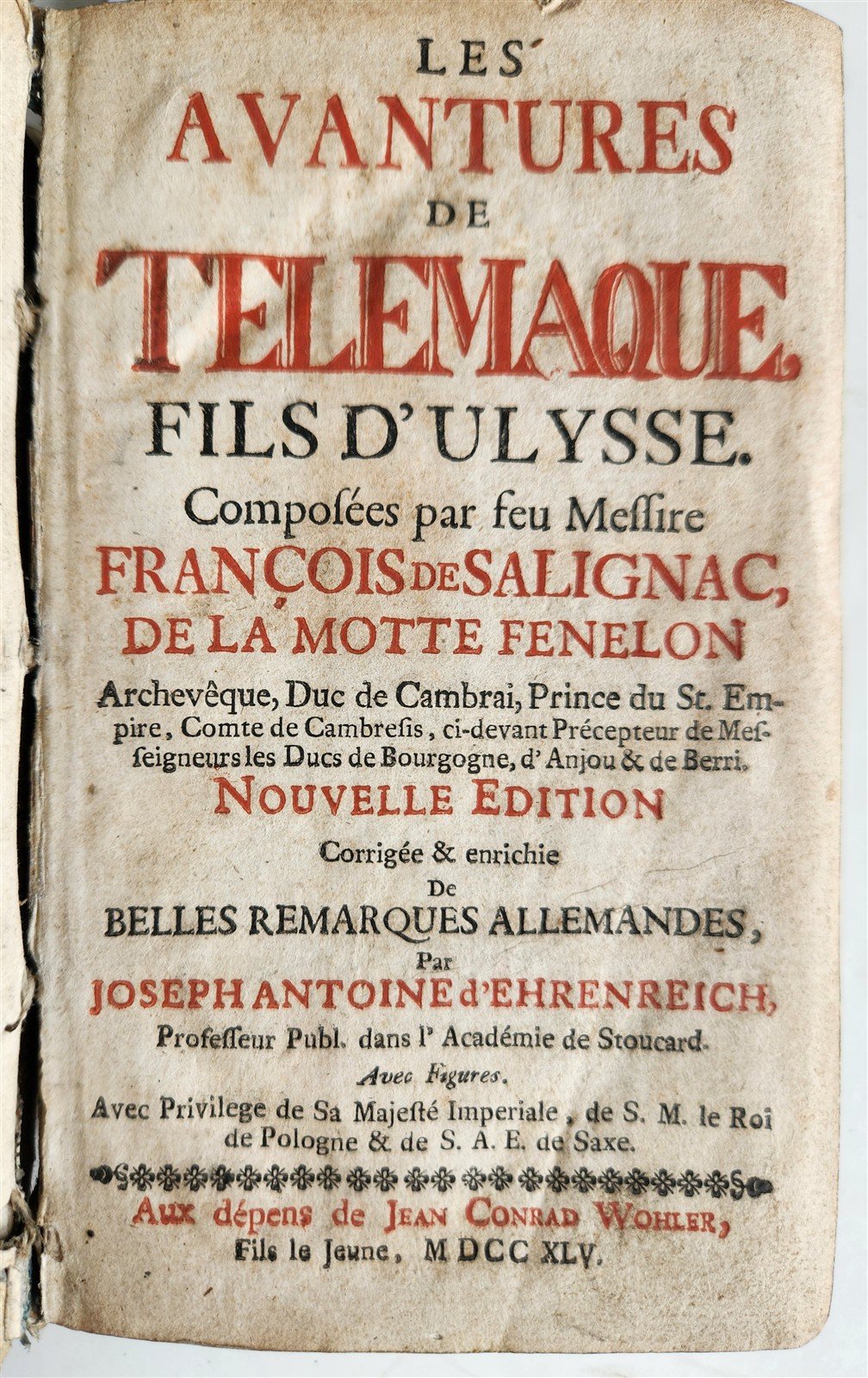 1760 ADVENTURES of TELEMACHUS in FRENCH antique ILLUSTRATED vellum bound